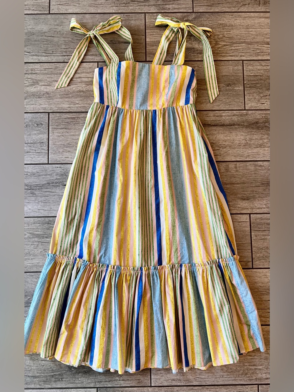 Cara Cara Campbell Summer Midi Dress Basketweave Multi Stripe, Size XS - Picture 3 of 9